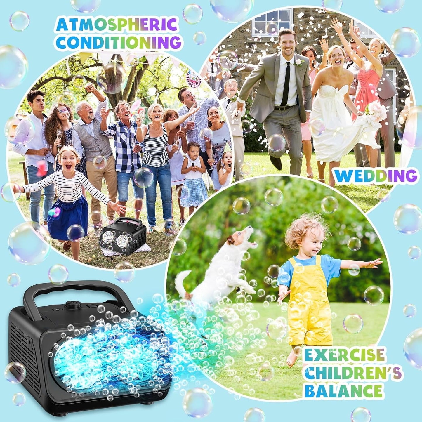Durable Automatic Bubble Machine Blower for Kids with 2 Speed, Indoor Outdoor
