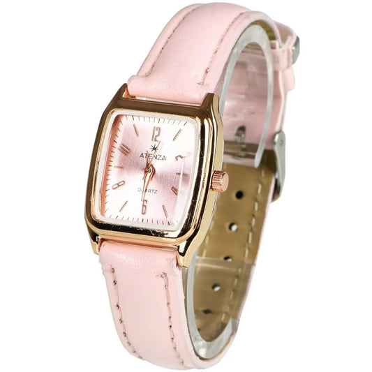 Adjustable Fit Women's Fashion Watch - Pink Square Quartz Watch with Simple Design and Exquisite Leather Strap