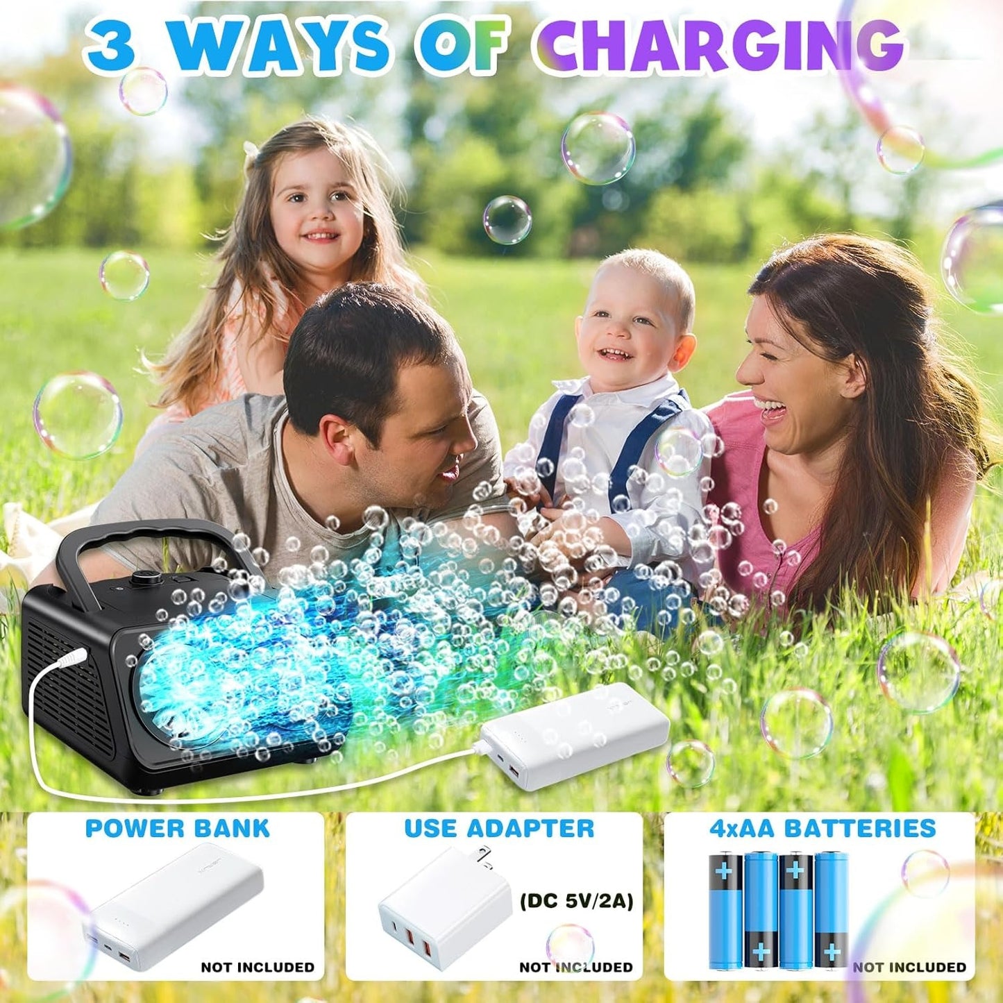 Durable Automatic Bubble Machine Blower for Kids with 2 Speed, Indoor Outdoor