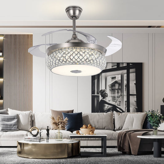 42" Silver Living Room Bluetooth Invisible Ceiling Fan with Light DS-FH42