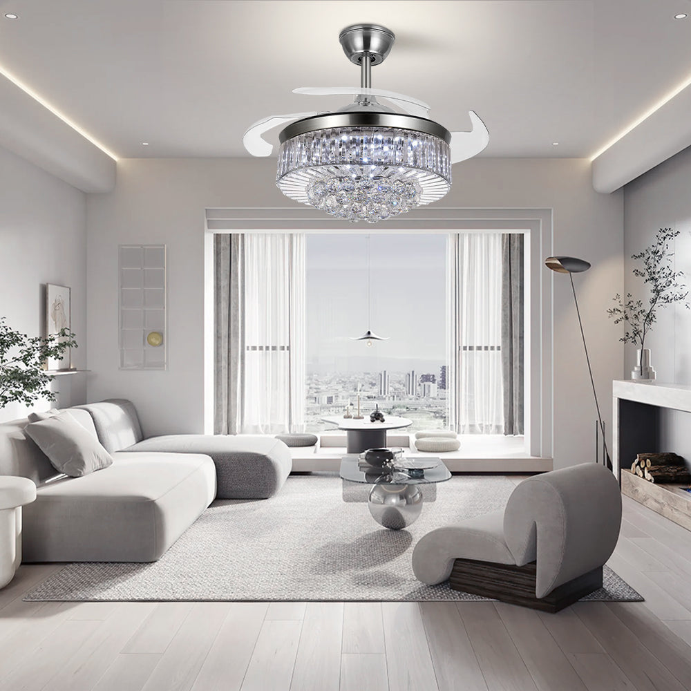42" Silver Crystal Ceiling Fan with LED Lights (110v) DS-LB08