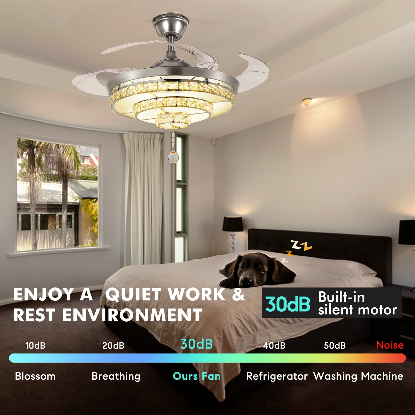 BIGBANBAN Crystal Ceiling Fan with Light and Remote Brush Nickel ELT286