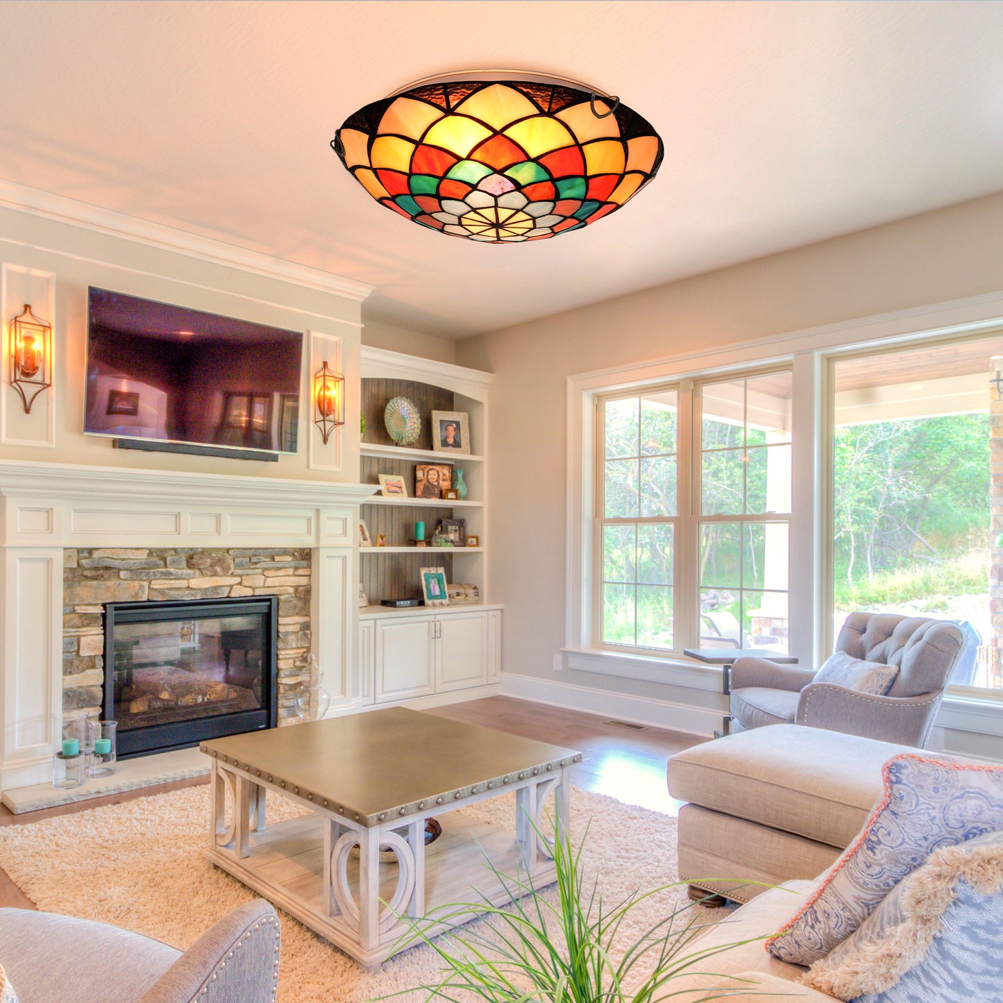 Tiffany Flush Mount Ceiling Light DS-DR35