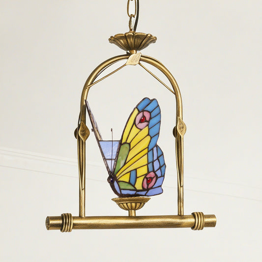 Butterfly Stained Glass Pendant Light - Antique Bronze E26 Pendant Lamp