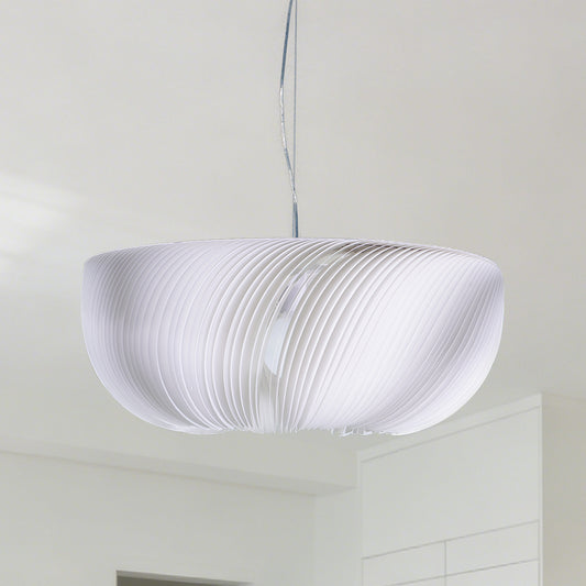 Modern White Ribbed Pendant Light - 3-Color Dimmable LED Chandelier Adjustable Height, Minimalist Style