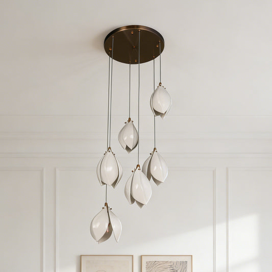Modern White Magnolia Flower Pendant Light - 3-Color E26 Adjustable Height Ceiling Lamp