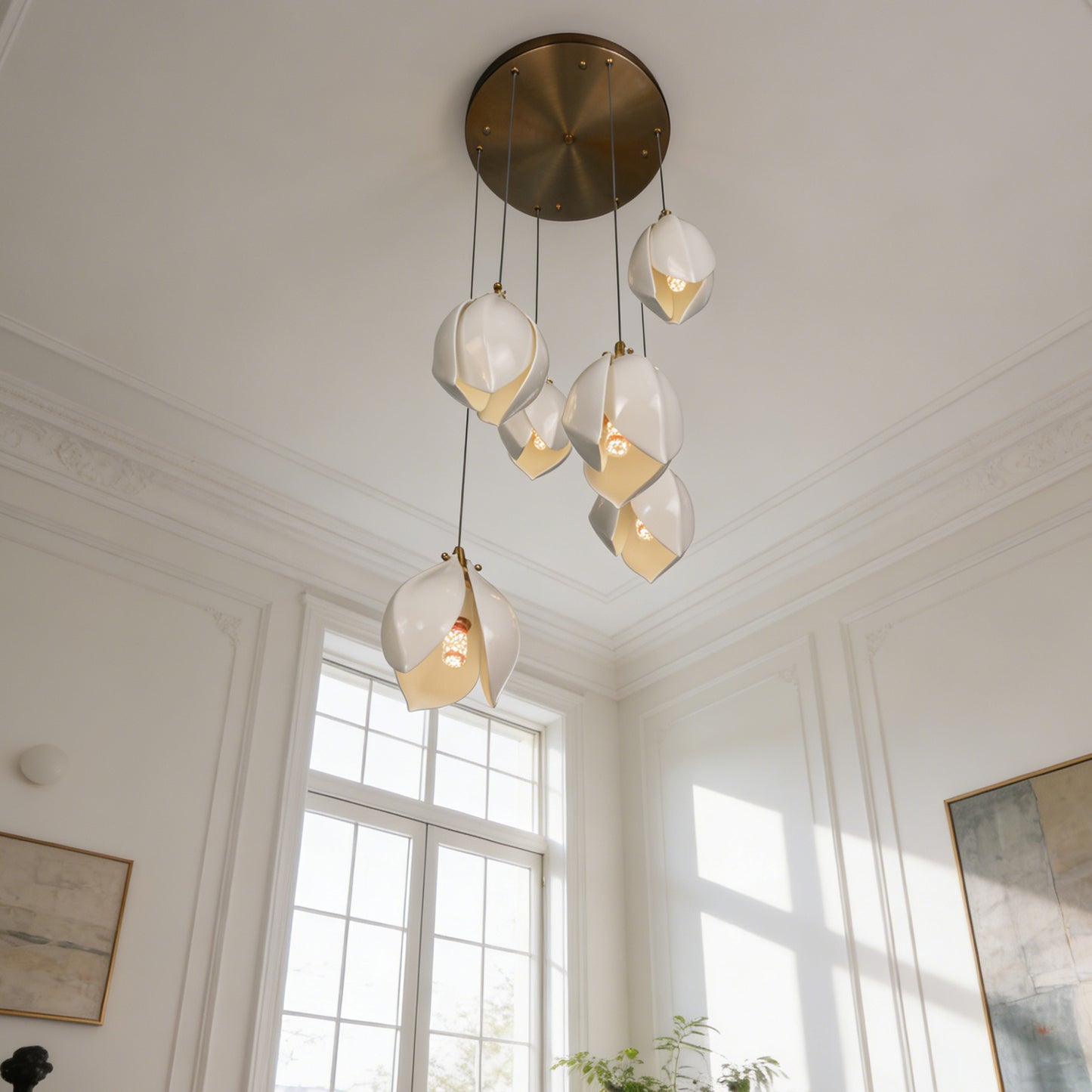 Modern White Magnolia Flower Pendant Light - 3-Color E26 Adjustable Height Ceiling Lamp