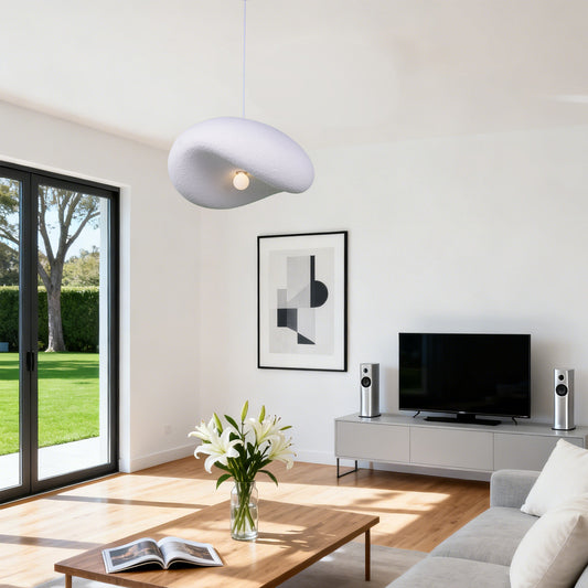 Modern White Cloud Stone Pendant Light - 3-Color Dimmable E26 Adjustable Height Ceiling Lamp