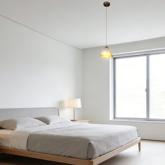 Vintage Stained Glass Shell Pendant Light - 3-Color Dimmable E26 Adjustable Height Ceiling Lamp