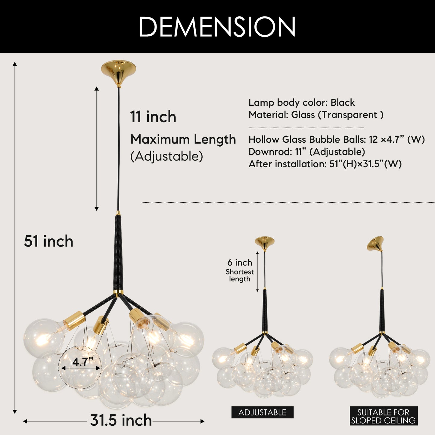 Visual Comfort Glass Bubble Chandelier DS-DY54