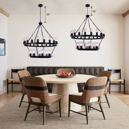 36 - Light and 40 - Light 2-Tiers Large Dimmable Wagon Wheel Chandelier Farmhouse Round Vintage Candle Style Dining Room Chandelier DS-DY58