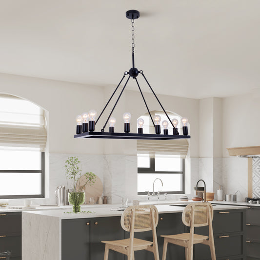 10-Light Farmhouse Chandelier - Metal Rectangle (DY62)