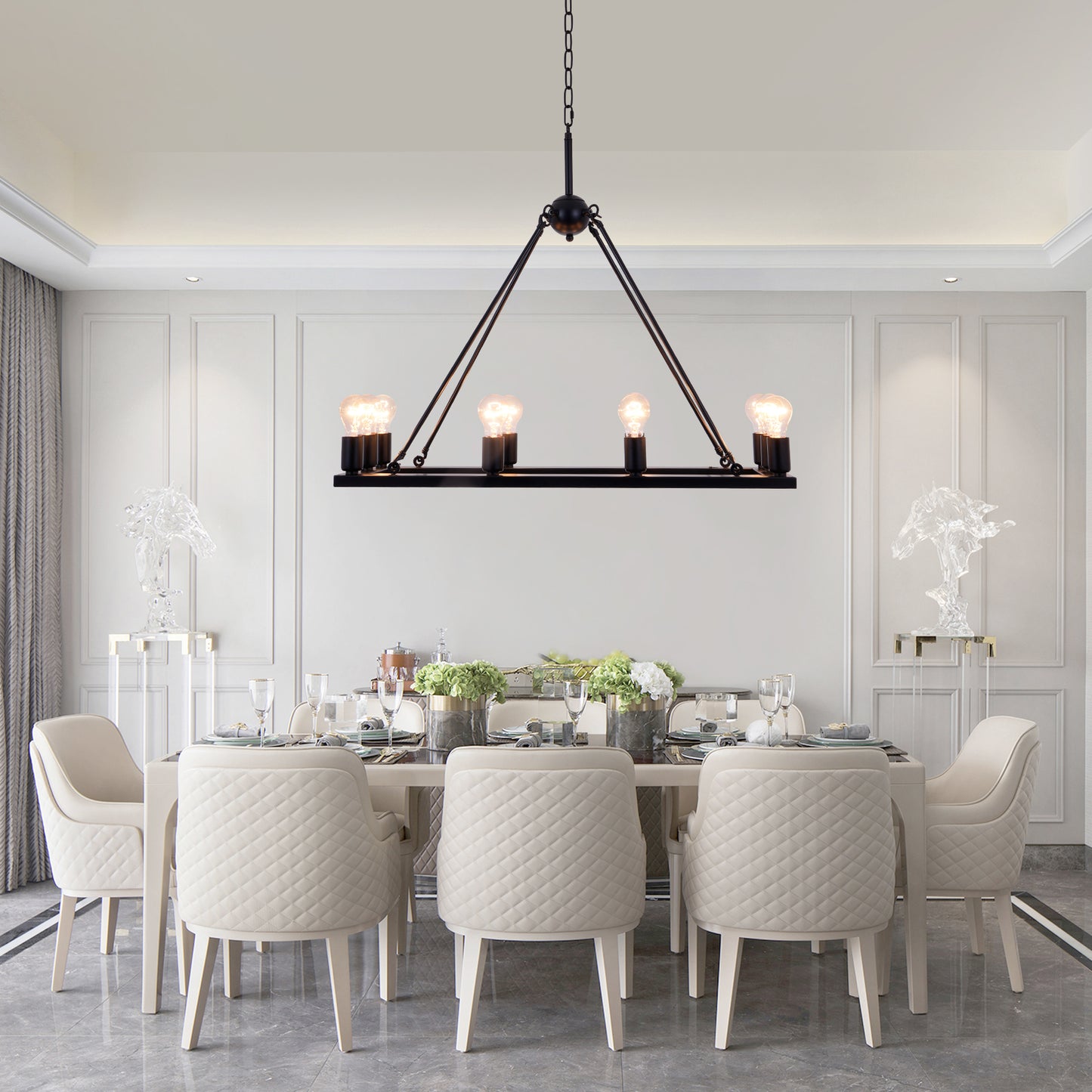 10-Light Farmhouse Chandelier - Metal Rectangle (DY62)