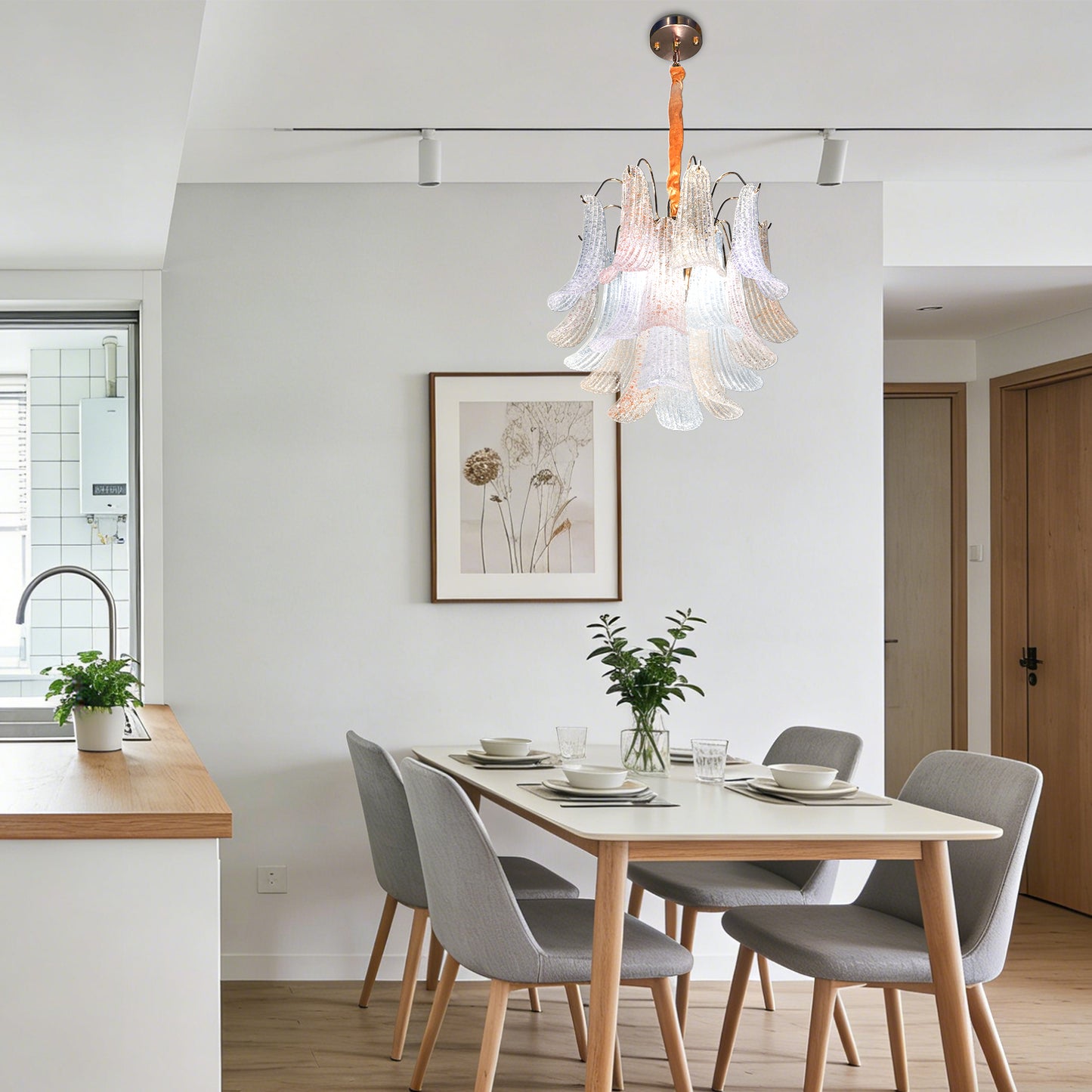 Modern Geometric Gold 6-Light 3-Color Chandelier - Adjustable Height Pendant Light E12