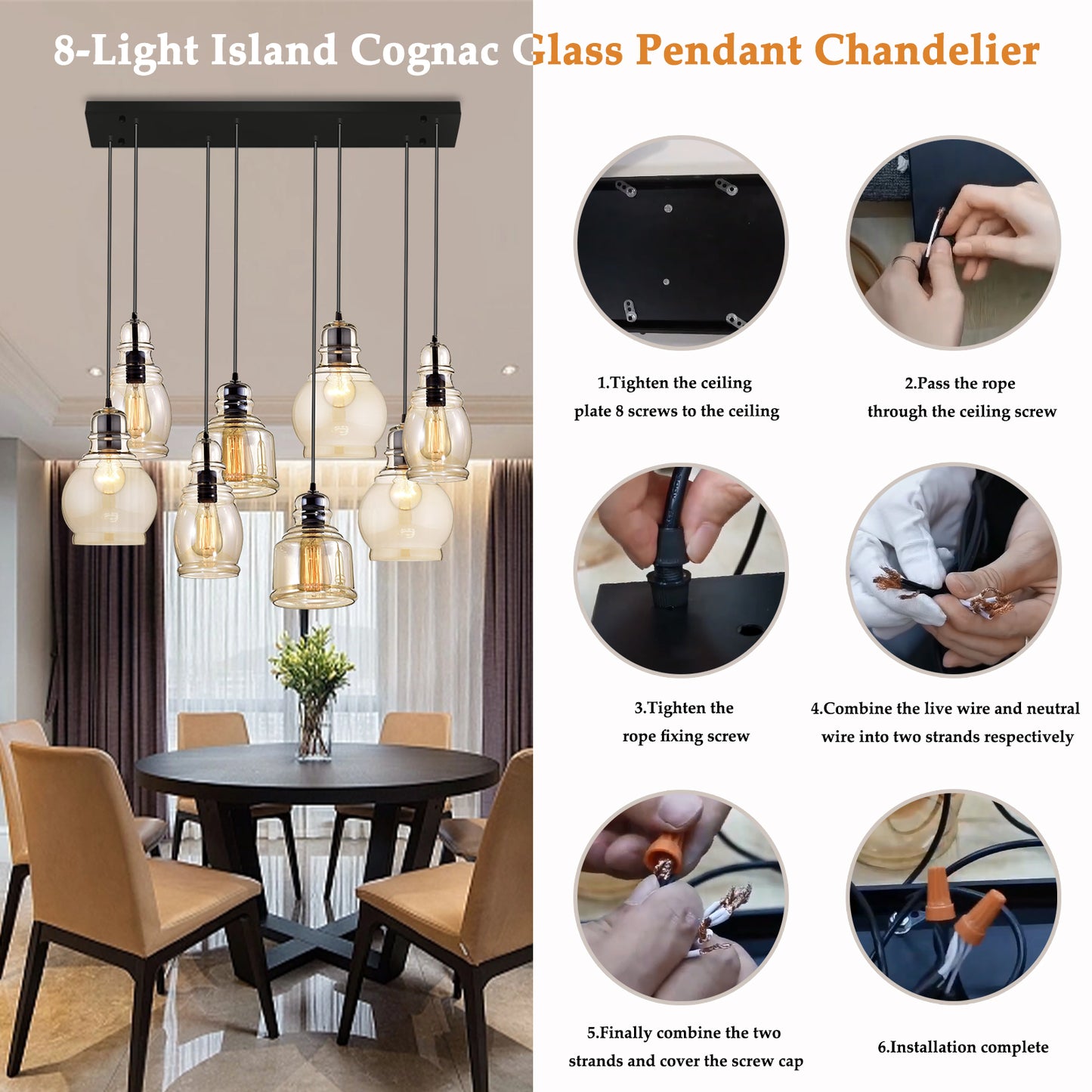 8-Light Brandy Glass Chandelier DS-FM24