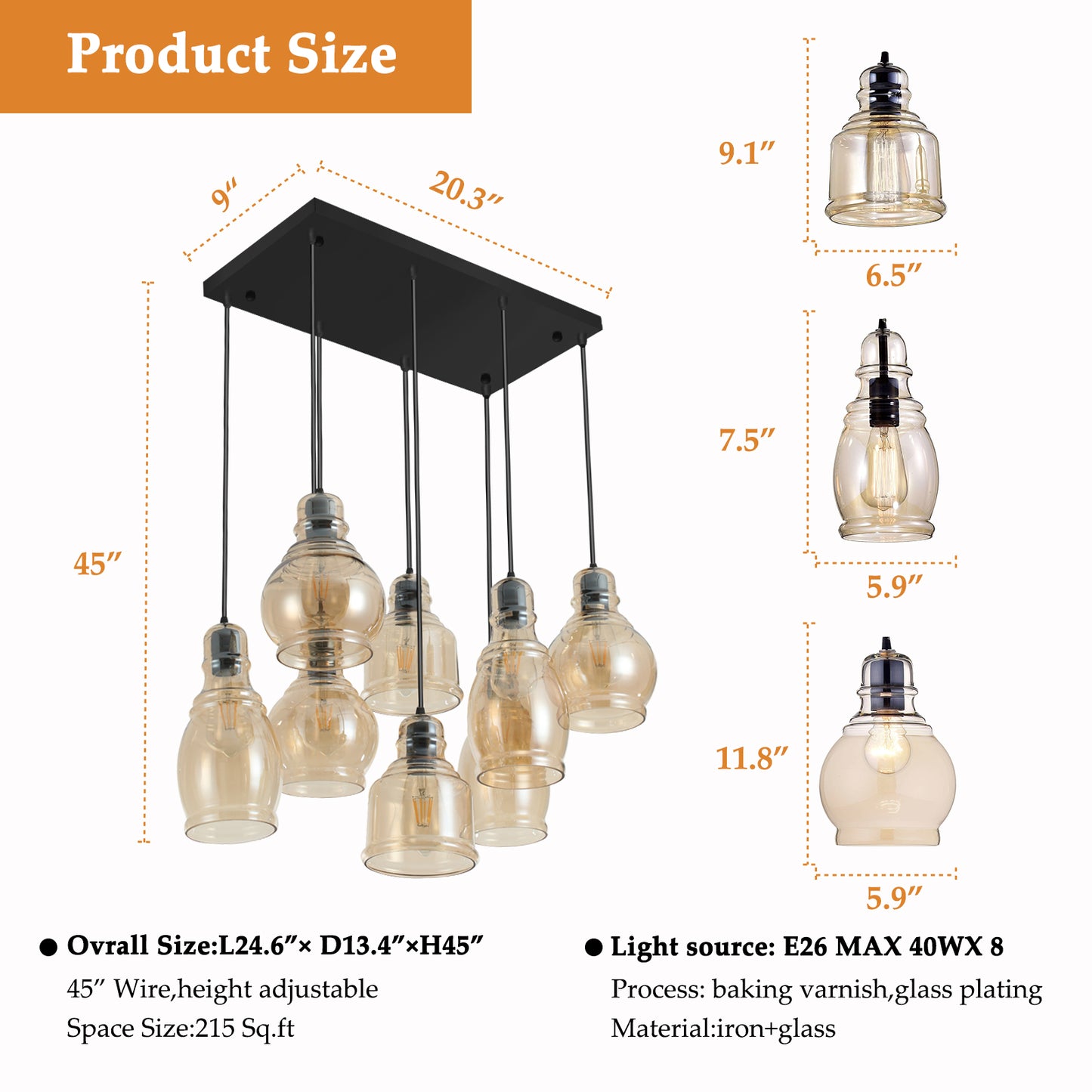 8-Light Brandy Glass Chandelier DS-FM24