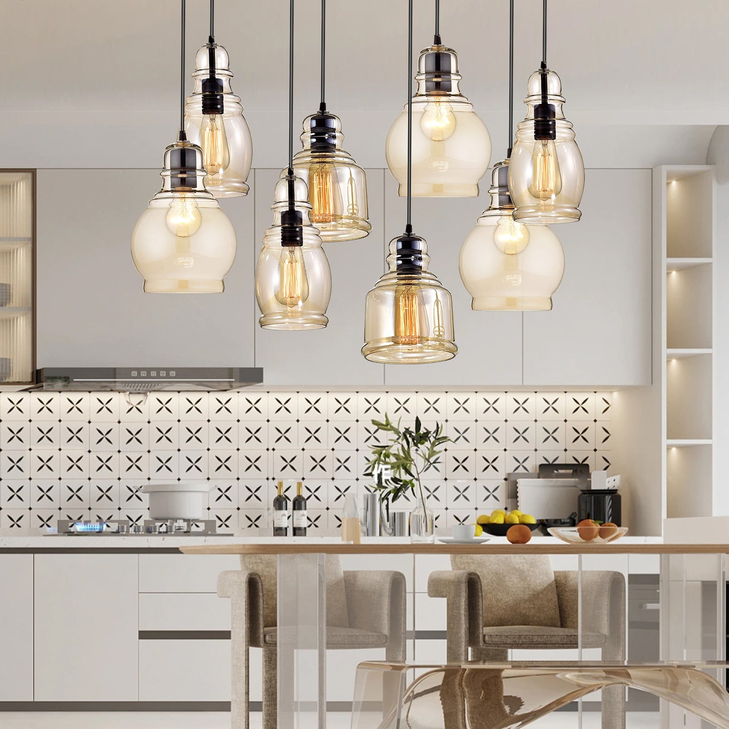 8-Light Brandy Glass Chandelier DS-FM24
