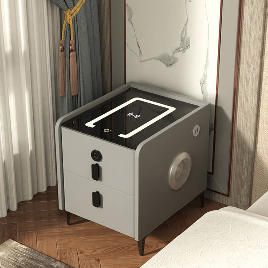 2 - Drawer Small Nightstand with Fingerprint Lock and LED and Music Player