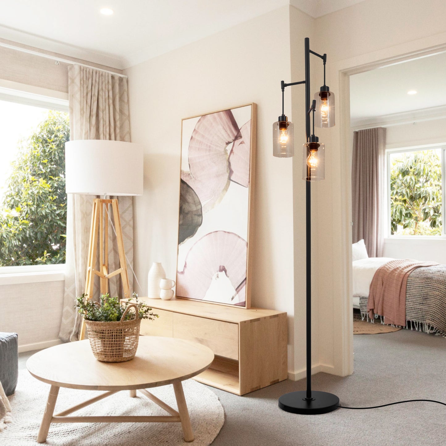 Black 3-head Wrought Iron Floor Lamp DS-LY01