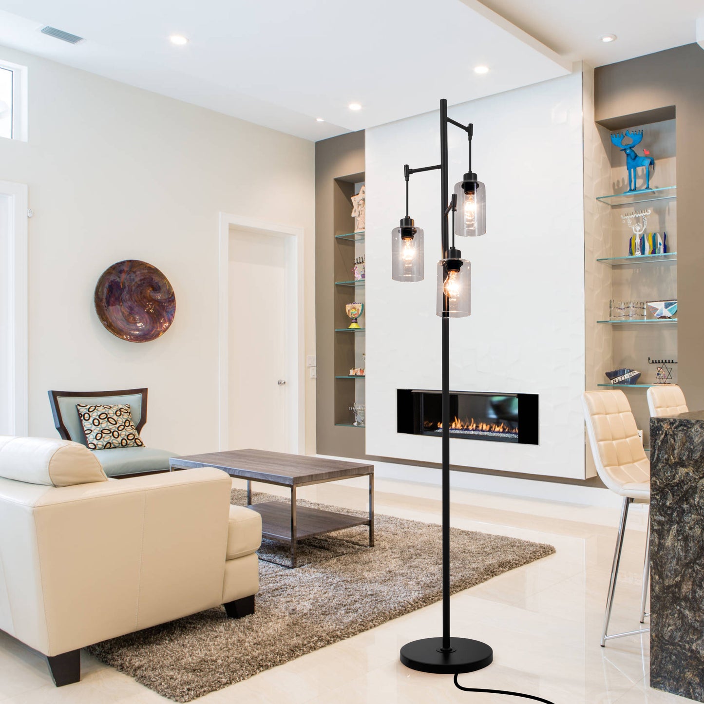 Black 3-head Wrought Iron Floor Lamp DS-LY01
