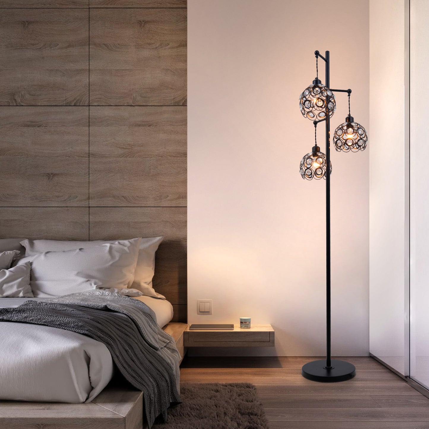3-Head Wrought Iron Floor Lamp Black DS-LY02