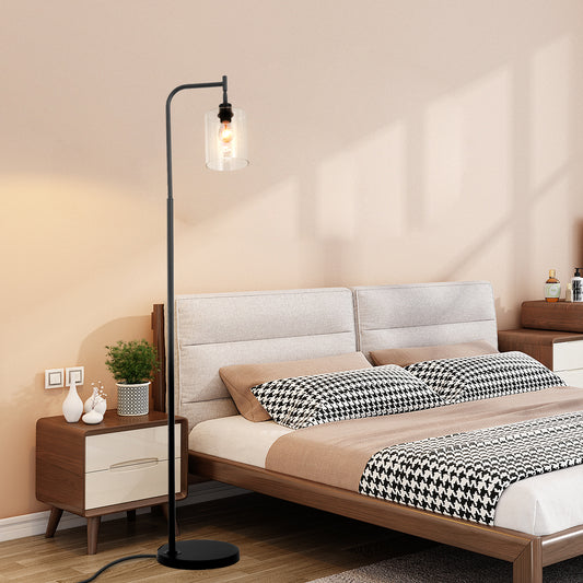 Modern Standing Tall Industrial Arched/Arc Floor Lamp with Glass Shade and 2 Bulbs Included DS-LY08