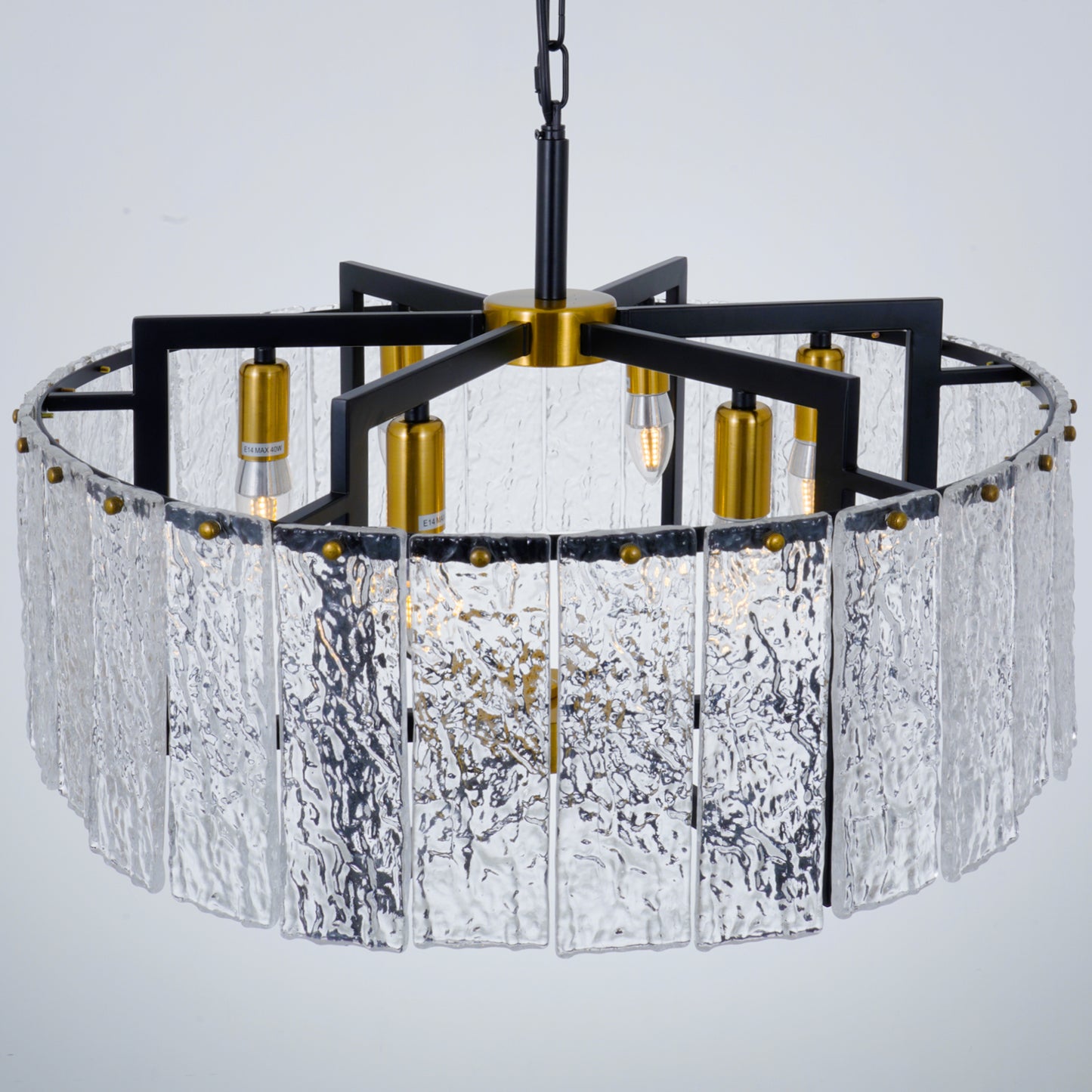 Modern Black Round Drum Water Ripple Glass Crystal Chandelier DS-SQ22