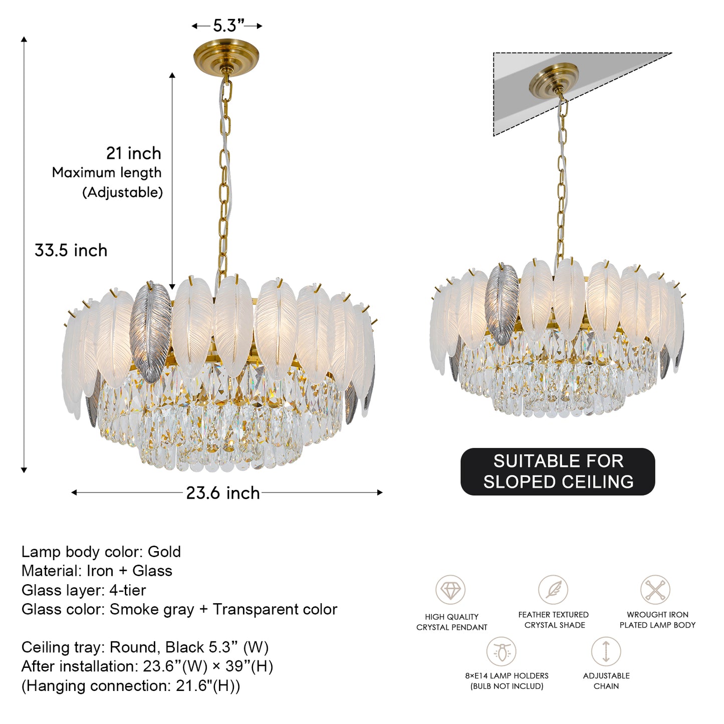 Feather Elegant Adjustable Crystal Chandelier DS-SQ28