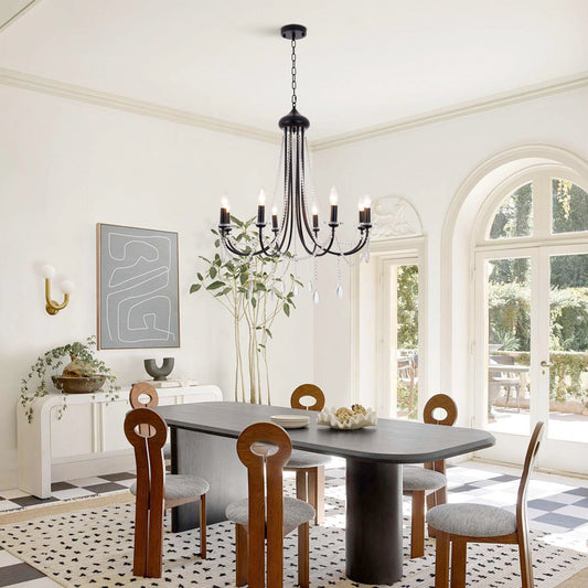 Chrome Crystal Chandeliers for Dining Room Light Fixtures Over Table, 6 Lights Modern Candle Chandelier for Living Room Kitchen Island Entryway DS-SY60