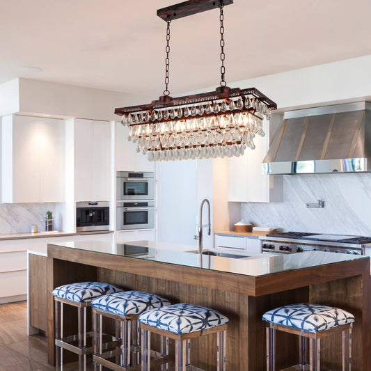 40 Inch Antique Bronze Rectangle Chandeliers, 7 Lights Farmhouse Billiard Pool Table Light, Hanging Ceiling Light Fixtures Kitchen Island, Living Room, Entryway DS-SZ59