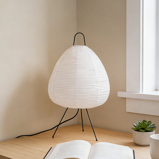 Wabi-Sabi Rice Paper Table Lamp | 3-Color Dimmable Tripod Desk Lamp