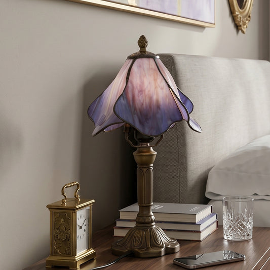 Stained Glass Table Lamp | Purple Vintage Bronze Desk Lamp with E26 Base