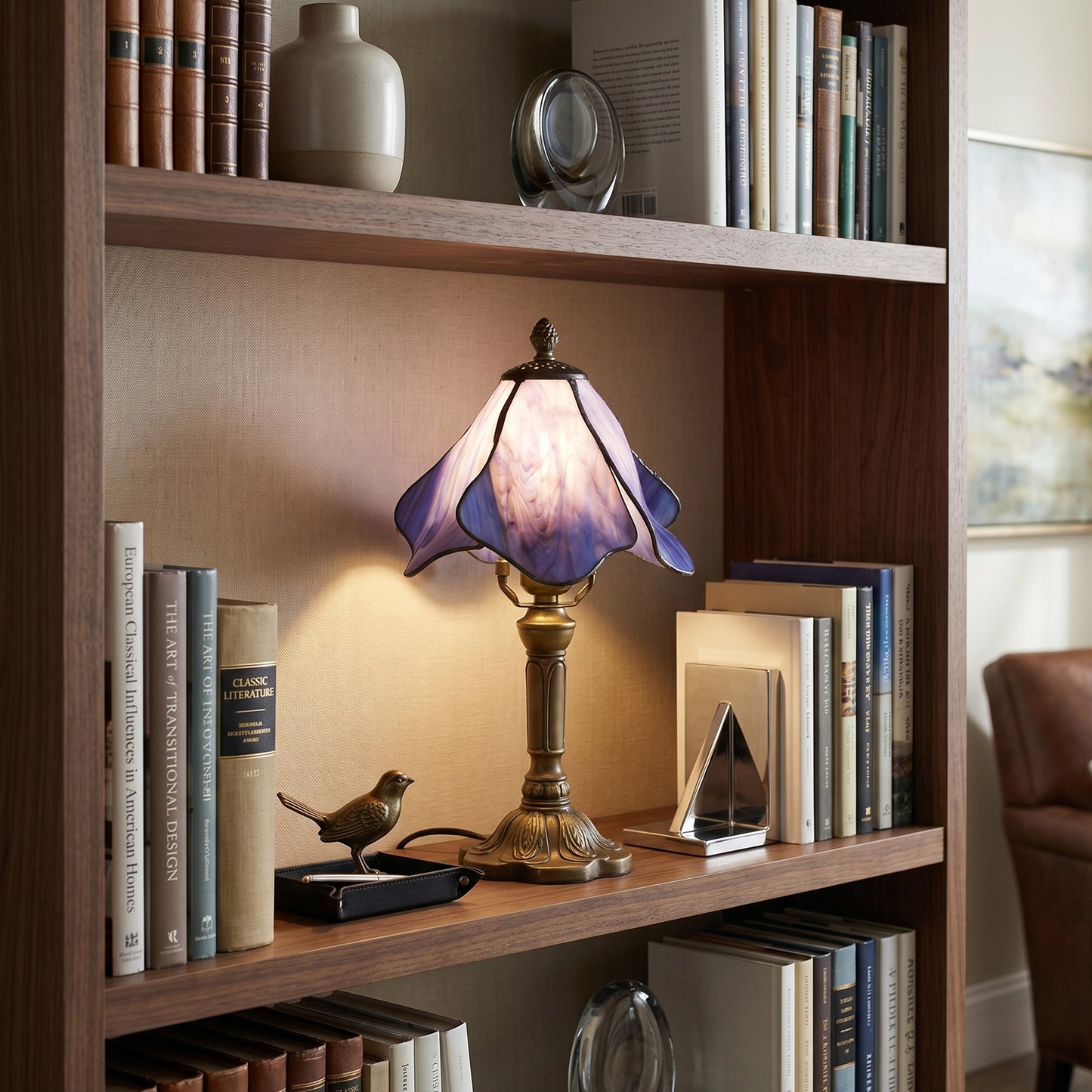 Stained Glass Table Lamp | Purple Vintage Bronze Desk Lamp with E26 Base