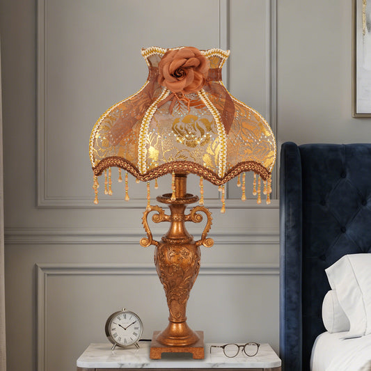 Vintage Victorian Lace Table Lamp with Rose & Beaded Trim | 3-Color Dimmable Bronze Base Desk Lamp