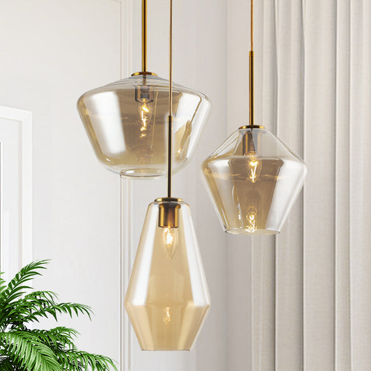 3-Light Glass Suspended Chandelier DS-YQ07