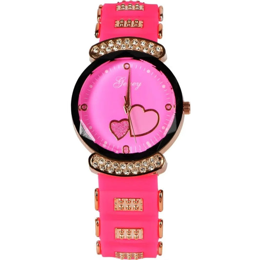 New Fashion Women's Watch,Pink High end Silicone Strap with Diamonds, Japanese Quartz Waterproof Women's Watch, the Best Gift for Women