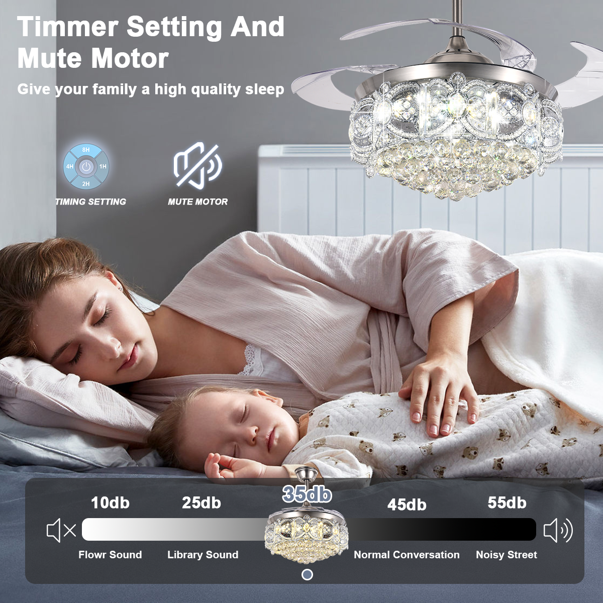 42" Silver Crystal Celing Fan with LED Lights DS-FH41