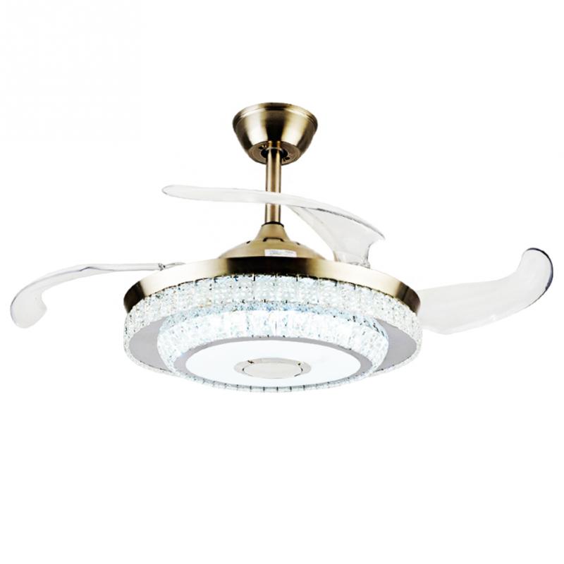 42" Silver Bluetooth Crystal Invisible Ceiling Fan with Light DS-FR19