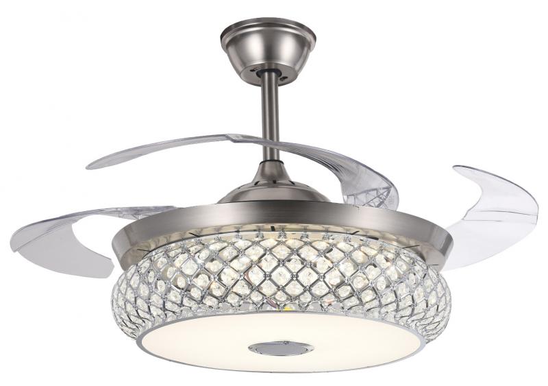 42" Silver Living Room Bluetooth Invisible Ceiling Fan with Light DS-FH42