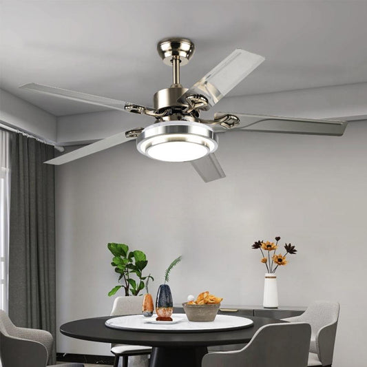 48 Inch 5 Reversible Stainless Steel Blades Remote Three Speeds and Color Changes Lighting Fixture DS-LN124