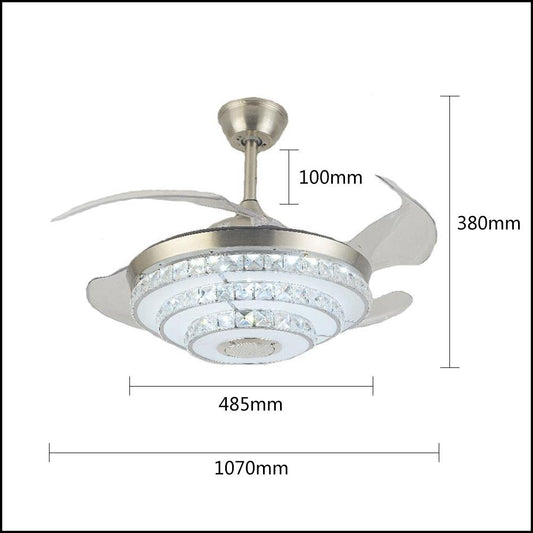 42" Silver Bluetooth Crystal Invisible Ceiling Fan with Light DS-FR17