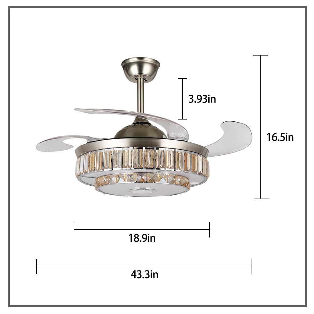42" Variable Frequency Crystal Bluetooth Ceiling Fan with Light DS-FH24