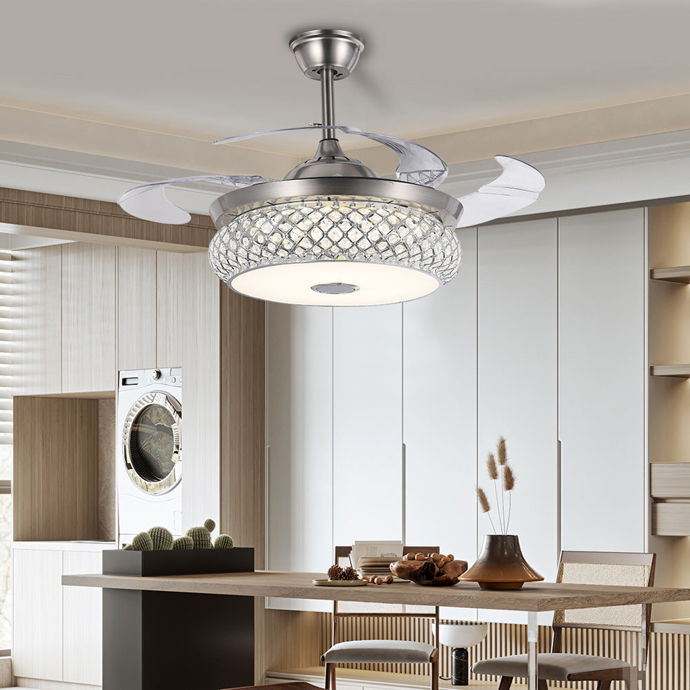 42" Silver Living Room Bluetooth Invisible Ceiling Fan with Light DS-FH42