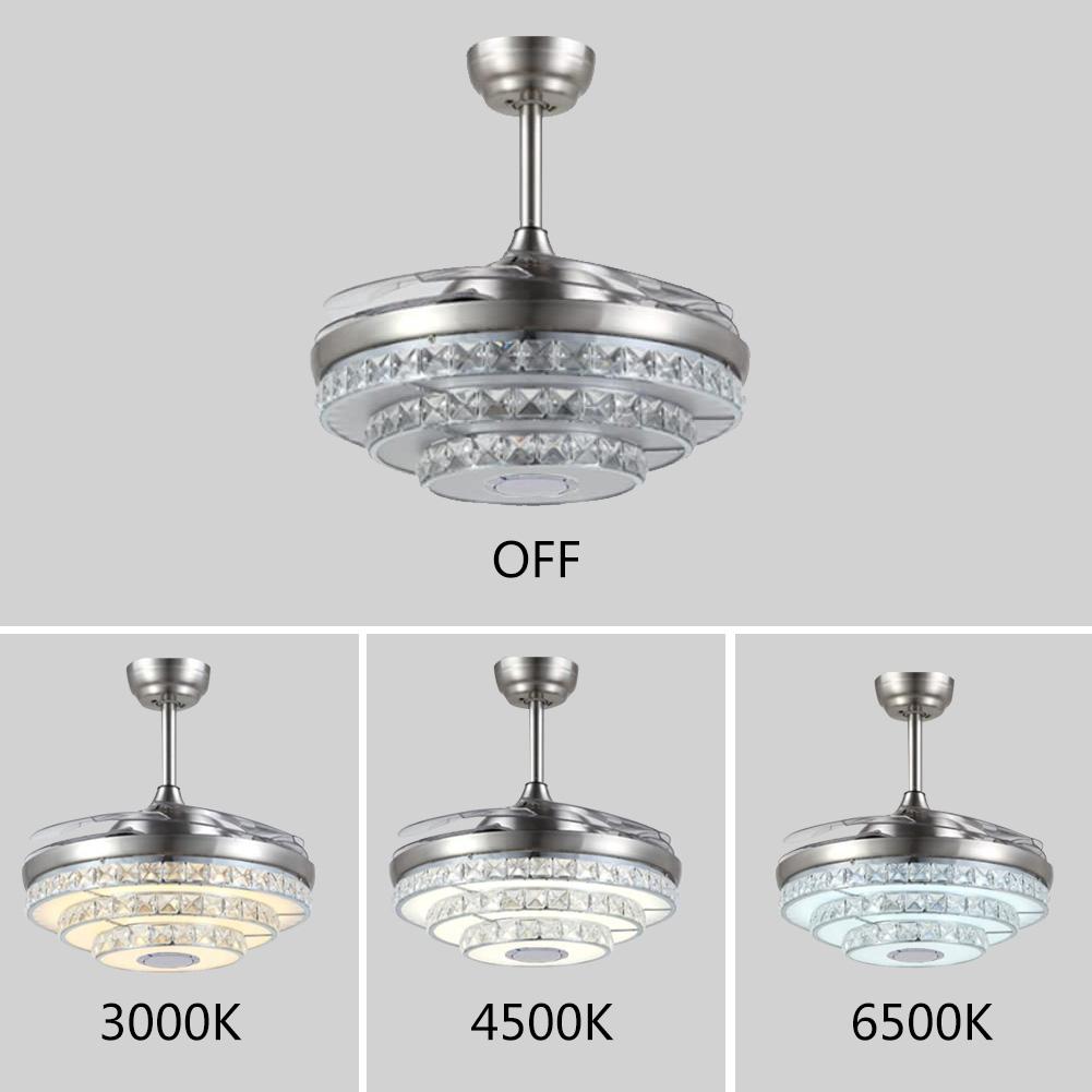42" Silver Bluetooth Crystal Invisible Ceiling Fan with Light DS-FR17