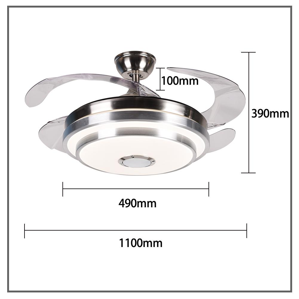 42" Tri-Color Bluetooth Invisible Ceiling Fan Chandelier DS-FZ06