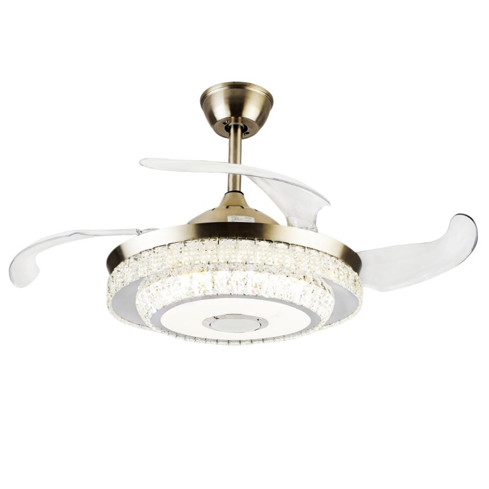 42" Silver Bluetooth Crystal Invisible Ceiling Fan with Light DS-FR19