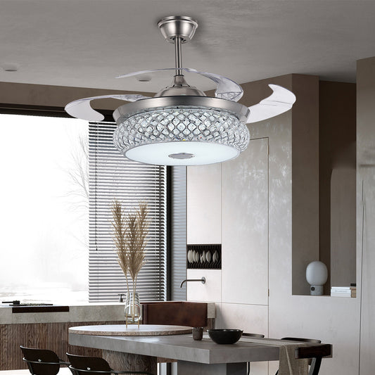 42" Silver Living Room Bluetooth Invisible Ceiling Fan with Light DS-FH42