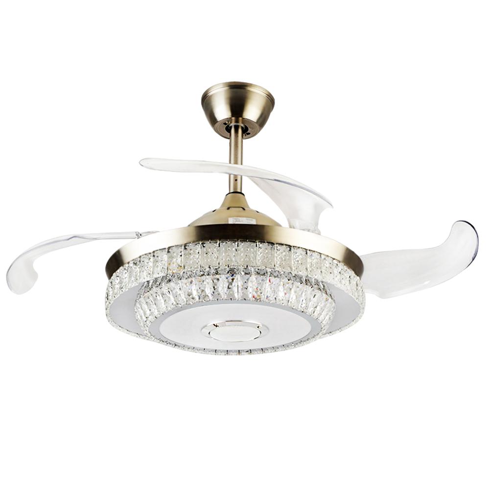 42" Silver Bluetooth Crystal Invisible Ceiling Fan with Light DS-FR19