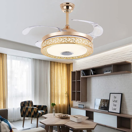 Bluetooth Music Play Ceiling Fan Light Kit Included Gold DS-FZ64
