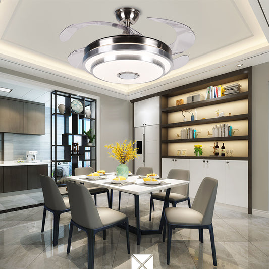 42" Tri-Color Bluetooth Invisible Ceiling Fan Chandelier DS-FZ06